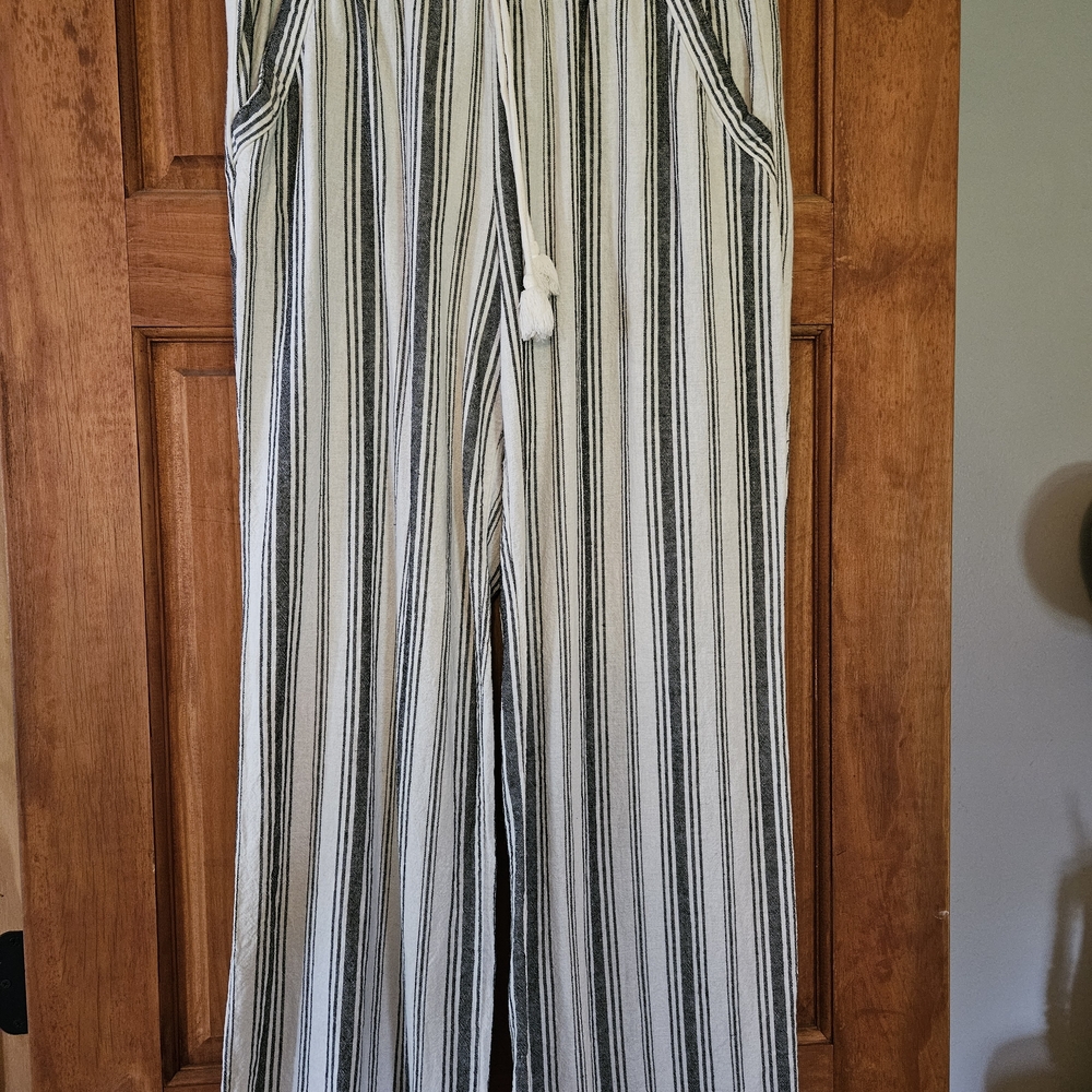 Black and White Flare Pants with Vertical Stripes
